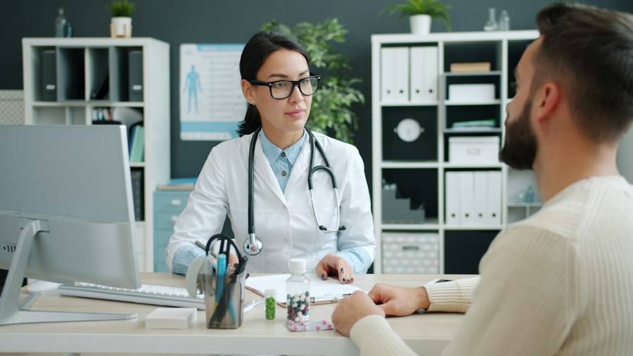 Doctor consulting a patient in a clinic office
